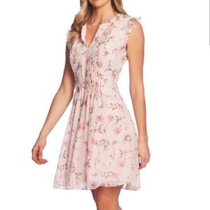 CeCe Pink floral mini dress with pleats and pintucks size 0